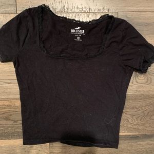 square neck lace black shirt sleeve top fitted hollister
